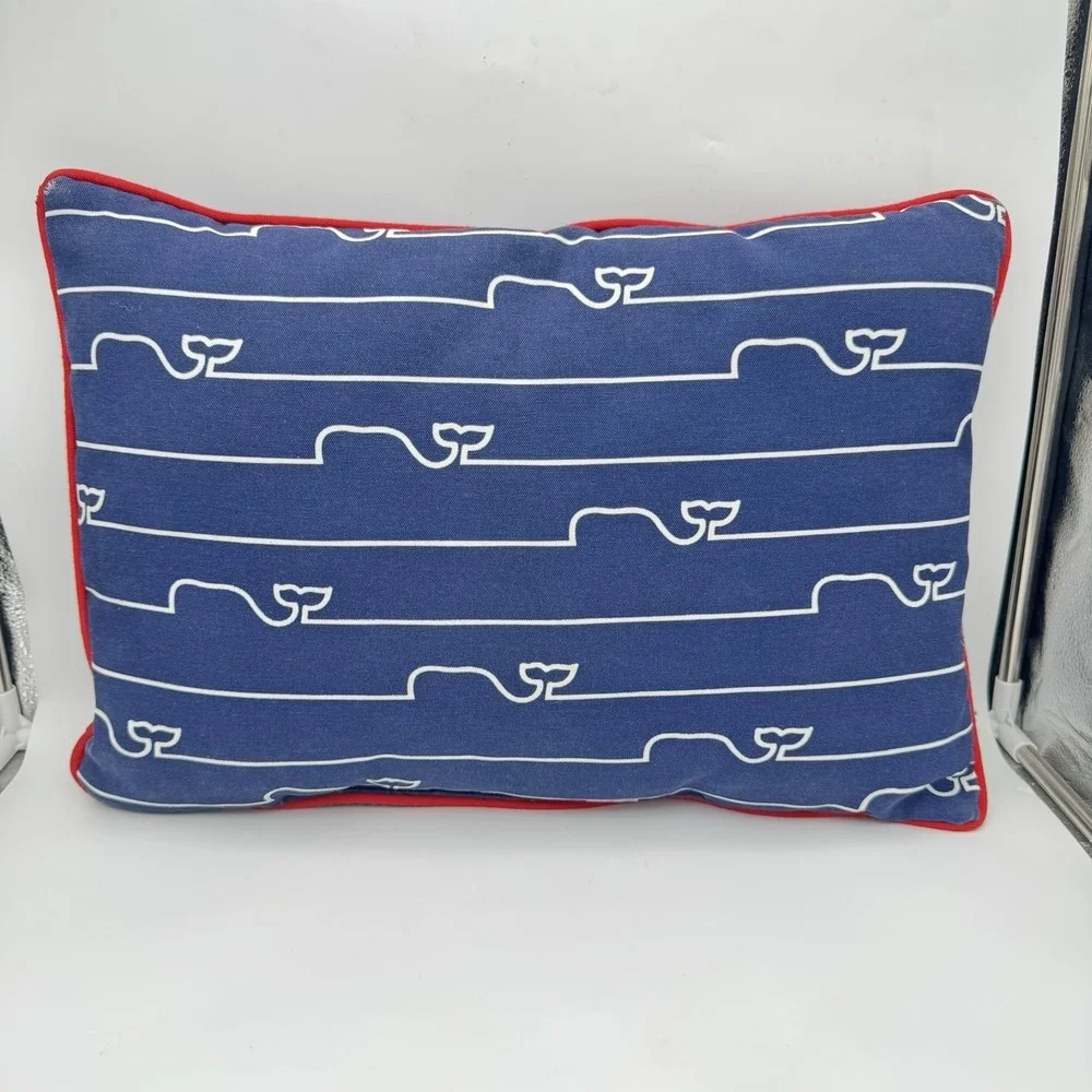 Vineyard Vines Target 14x20 Whale Line Lumbar Pillow Red White Navy Home